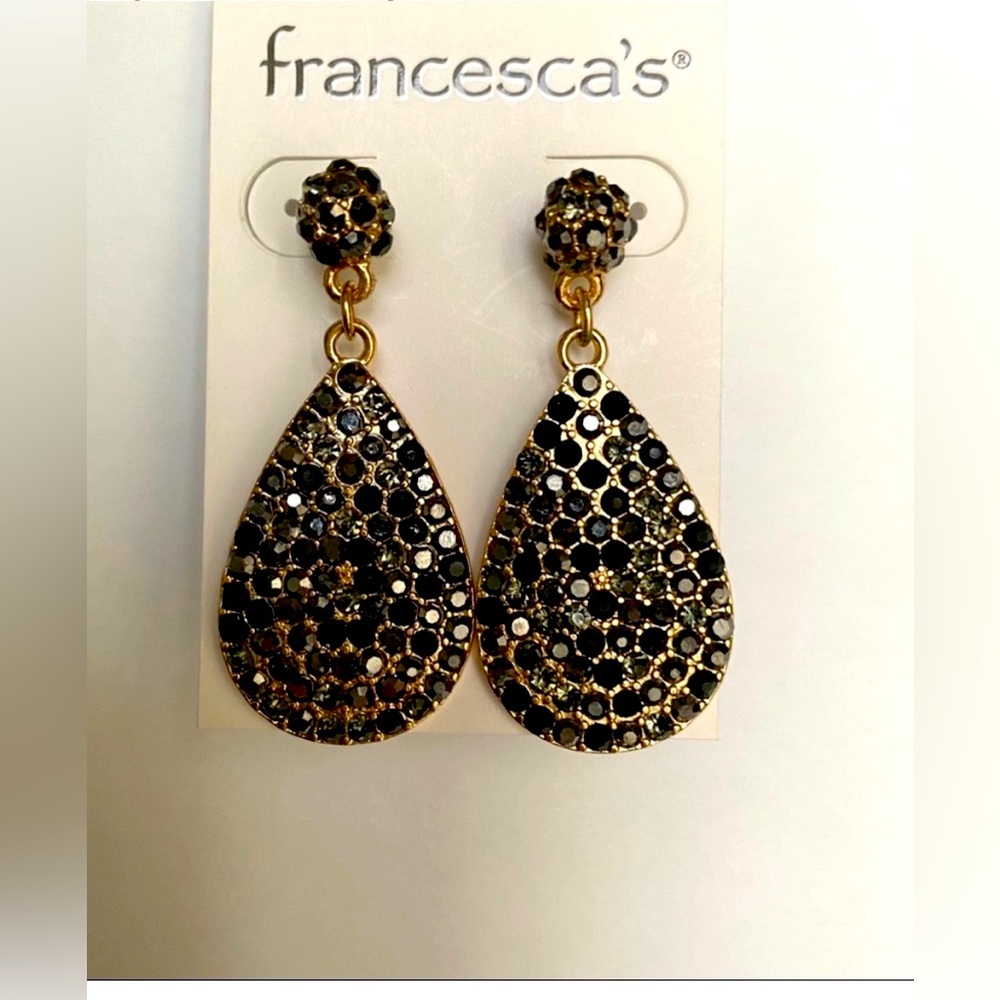 Francesca's Stone Drop Earrings Navy Blue.